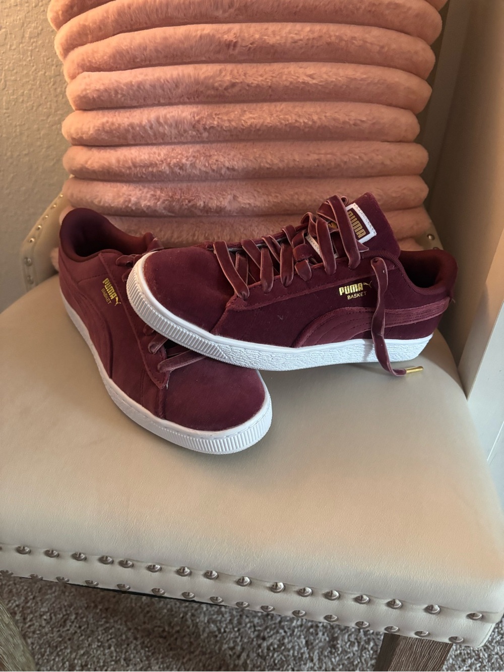 Puma Suede Basket Sneakers in Burgundy with White Soles